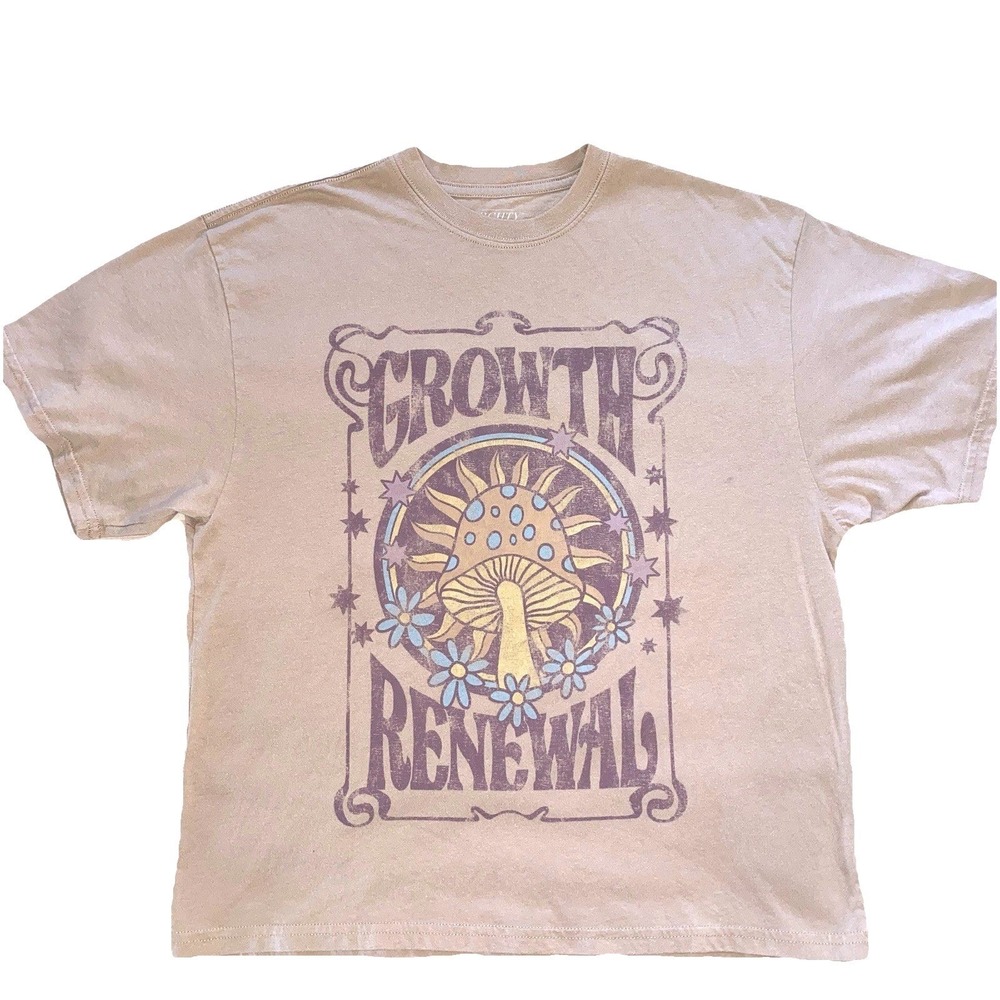 Mushroom Growth Renewal Oversized T shirt Unisex XS Boxy Tee Daisies Hippie Boho